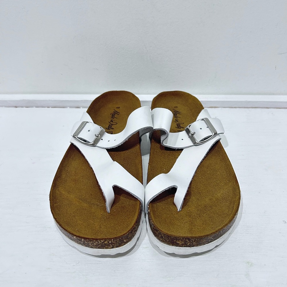 Italian Made Vera Pelle‎ White Leather Thong Sandals Cork Footbed Size 40
